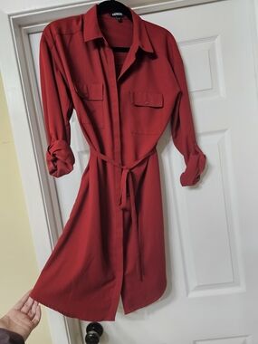 Express Red Shirt Dress with Tie Waist